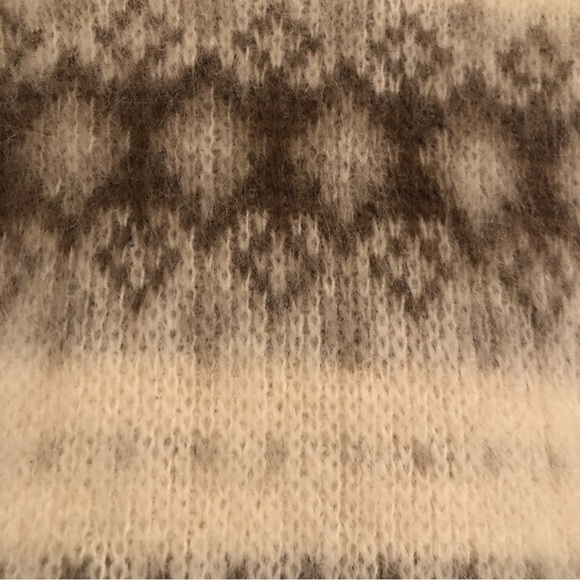 ALAFOSS ICEWOOL Ivory & Brown Virgin Wool Full-Zip Belted Sweater Coat-  Sz S - Picture 9 of 10